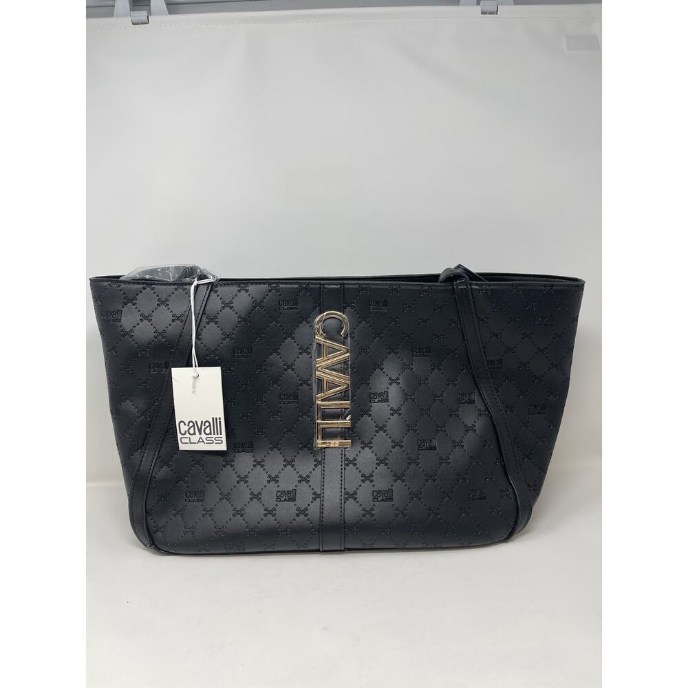 NEW Cavalli Class Sandra Shopper Tote Bag Black Onyx Logo Medium NWT $118 MSRP‎